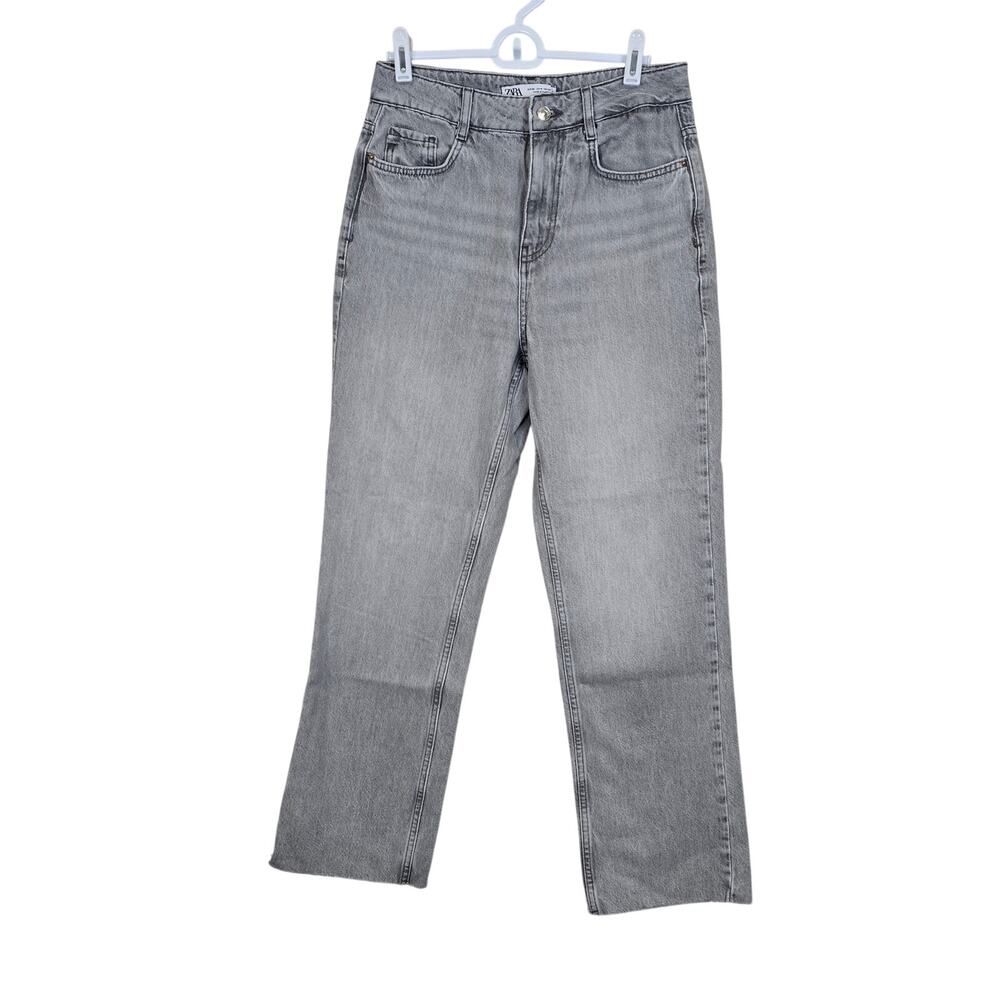 Women's Zara Gray Denim Straight Leg Jeans Fray Ankles | Size 4